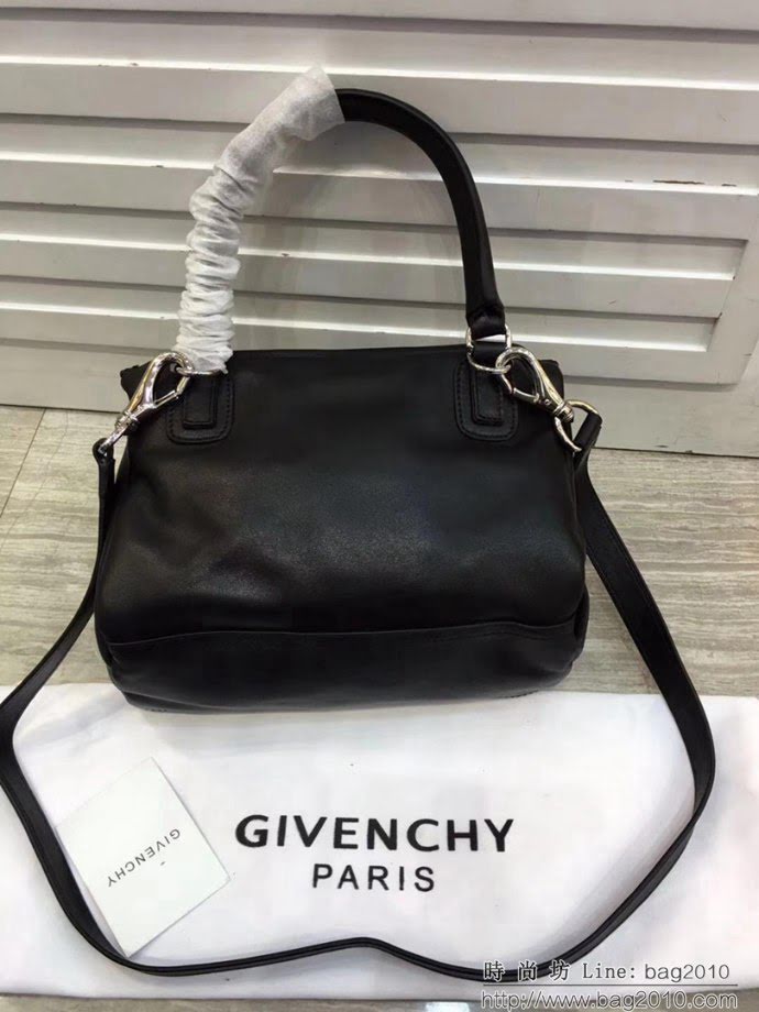GlVENCHY紀梵希 潘多拉 黑色綿羊皮 銀色五金 100%純棉布 黑色 可手提 肩背  tsg1075